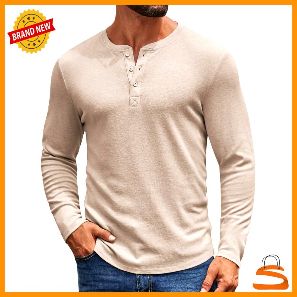 Long Sleeve Henley Shirt Casual Pullover Button T-Shirt Classic Fit